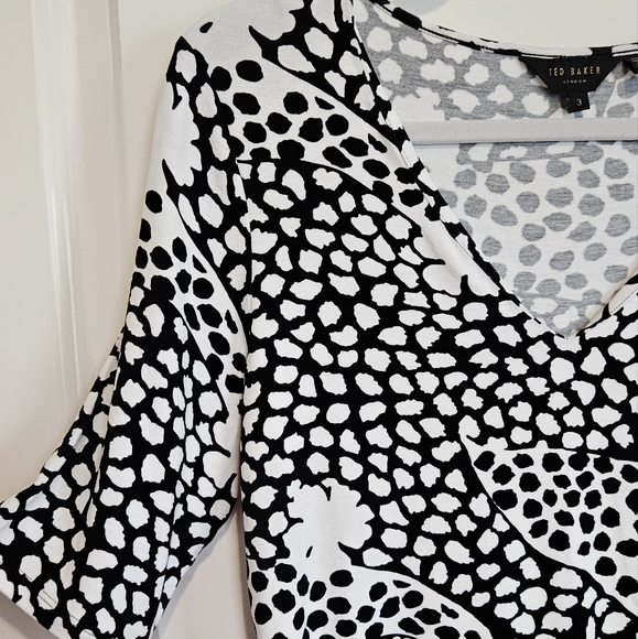 Ted Baker London Lucys Black White Floral Spotted Blouse Size 3 Medium - Picture 3 of 9